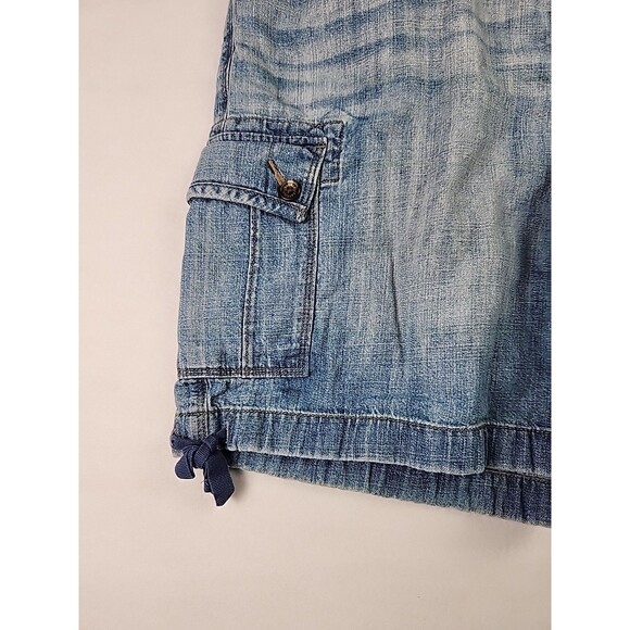 LRL Lauren Jeans Co Shorts Womens 10 Blue Cargo Denim Flat Front Ties - Picture 2 of 10